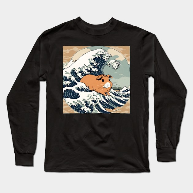 Vintage Brown American Guinea Pig in the Great Wave Long Sleeve T-Shirt by DaysuCollege